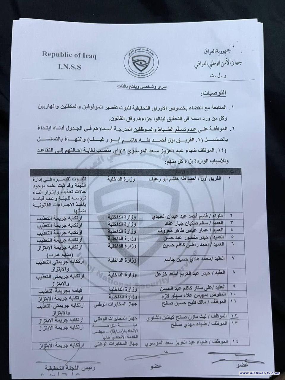 توصيات بإحالة أبو رغيف وضباط كبار الى التقاعد ومتابعتهم مالياً